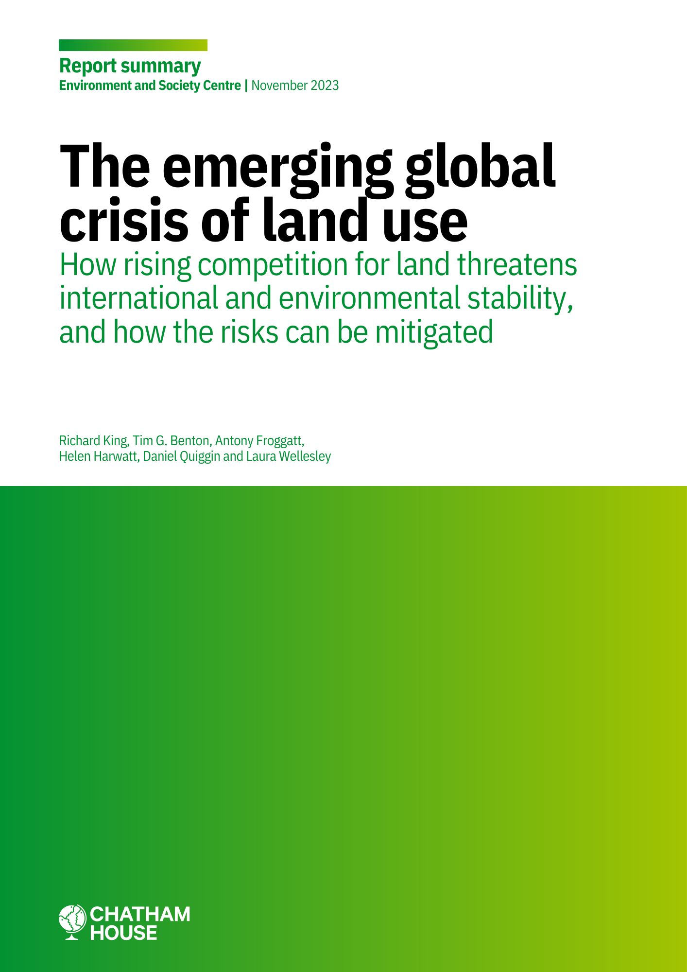 The Emerging Global Crisis of Land Use - Report Summary 
